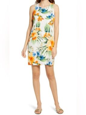 Tommy Bahama 100% Silk Fleur De Lite Tropical Print Dress SzM